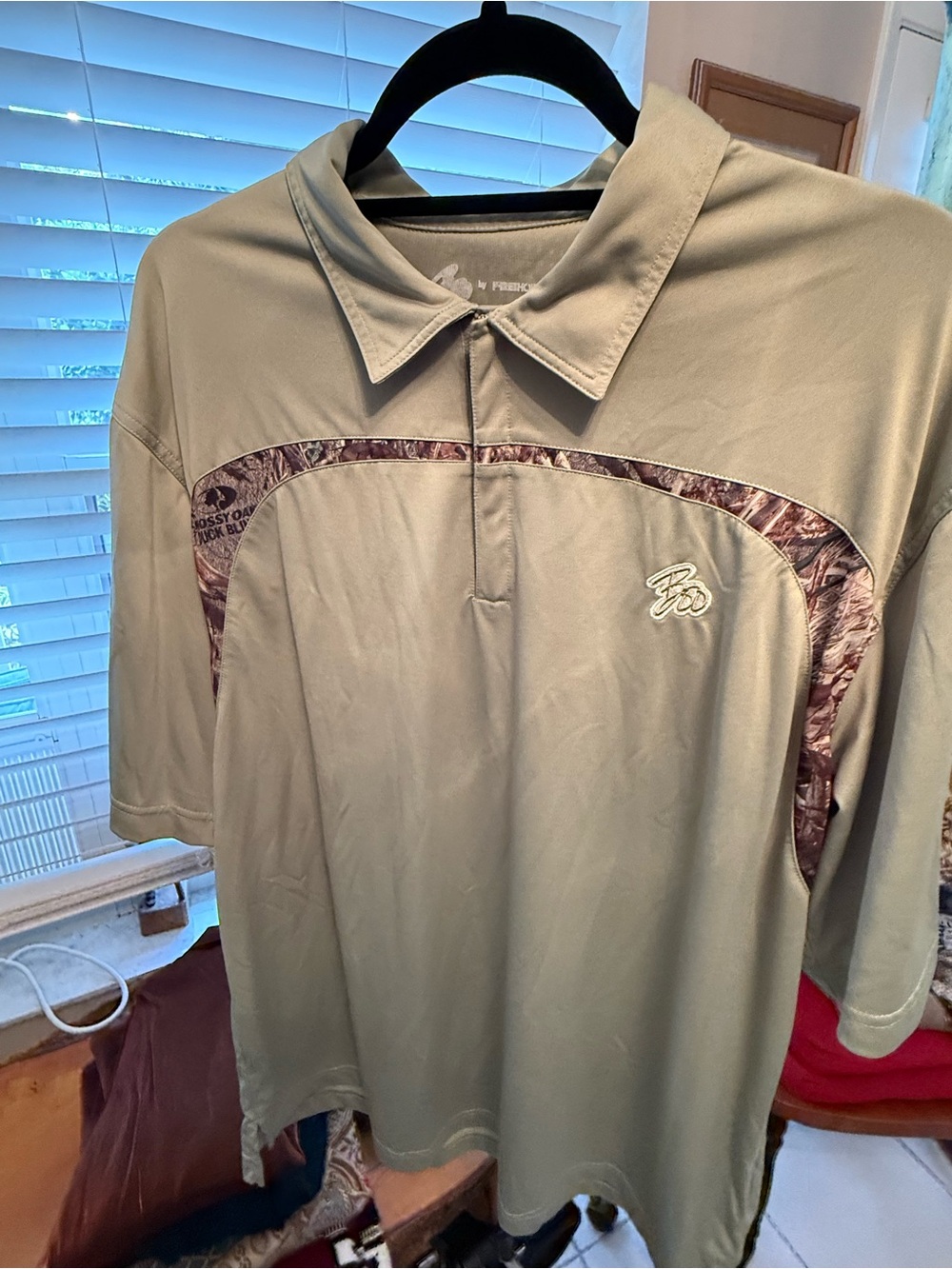 Men's Olive Green Polo Shirt with Camo Trim